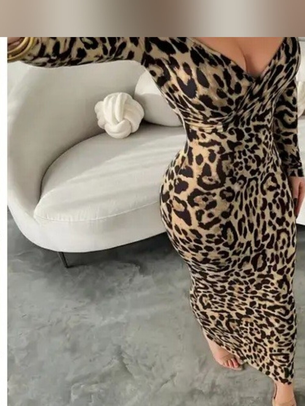 Leopard Print Long Sleeve Bodycon Dress - Brown